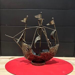Vintage Nautical Metal Ship Sculpture